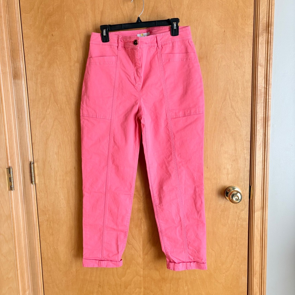Boden‎ Richmond Utility Pants Women 8R Pink High Rise Straight Leg Patch Pocket